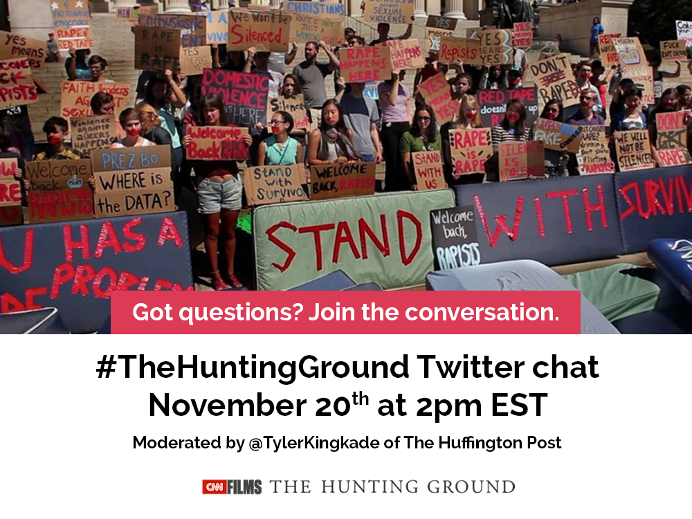 #TheHuntingGround Twitter chat on Friday, November 20th at 11am PST/2pm EST moderated by Tyler Kincade of the Huffington Post