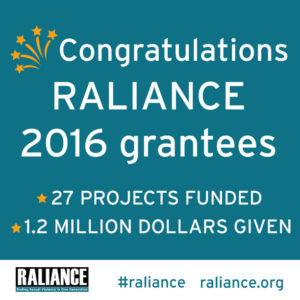 Congratulations Raliance 2016 grantees. 27 projects funded. 1.2 million dollars five #raliance raliance.org